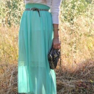 American Apparel Sheer Chiffon Mint Green Maxi Skirt | Size M/L